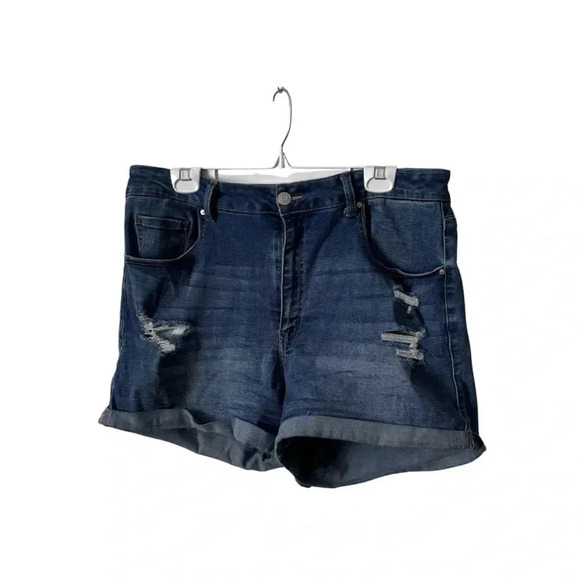 Refuge Denim | Miami Denim Dark Wash Distressed Shorts (Jegging) | Size  15 - Picture 1 of 8